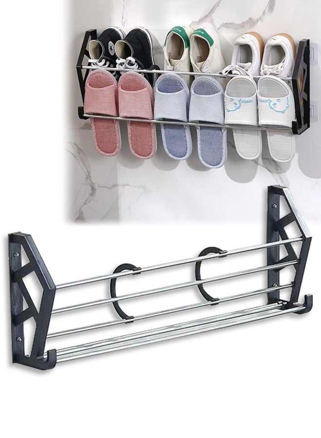 DUNISO رف أحذية مع خطافات، منظم أحذية مثبت على الحائط بدون حفر، حامل تخزين للأحذية والمناشف والإكسسوارات، موفر للمساحة - Image 1